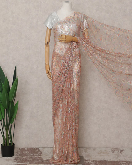 Peach Coral French Chantilly Lace Saree 5.5m
