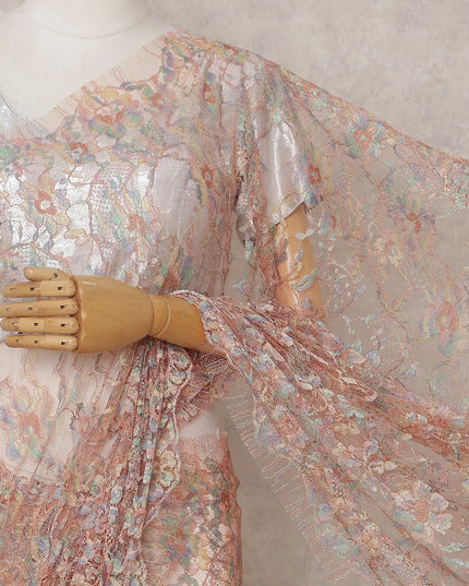 Peach Coral French Chantilly Lace Saree 5.5m