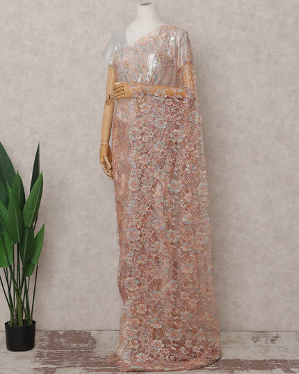 Peach Coral French Chantilly Lace Saree 5.5m