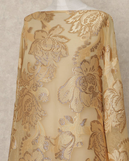 Beige Gold Fransawi Traditional Somali Premium Silk Chiffon Dirac Fabric with metallic lurex 3.5 Mtrs X 140 Cms, France-D27124