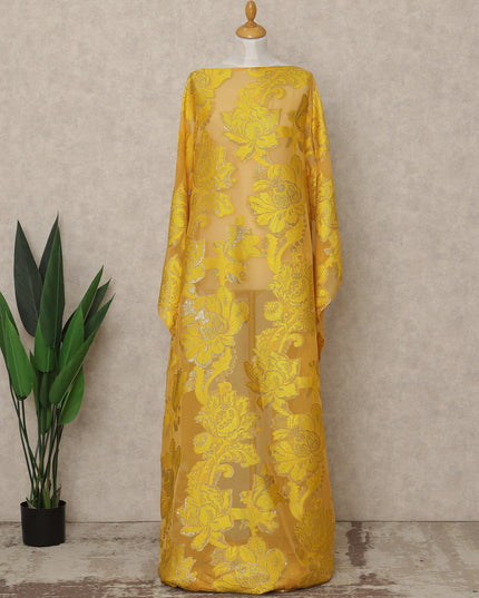 Mustard Yellow Fransawi Traditional Somali Premium Silk Chiffon Dirac Fabric with metallic lurex 3.5 Mtrs X 140 Cms, France-D27125