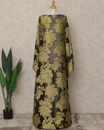Black Fransawi Traditional Somali Premium Silk Chiffon Dirac Fabric with metallic lurex 3.5 Mtrs X 140 Cms, France-D27123