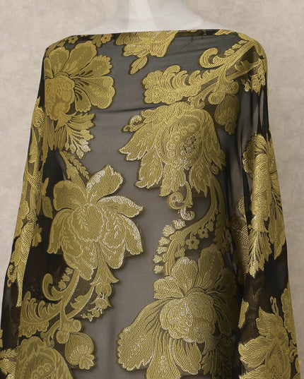 Black Fransawi Traditional Somali Premium Silk Chiffon Dirac Fabric with metallic lurex 3.5 Mtrs X 140 Cms, France-D27123