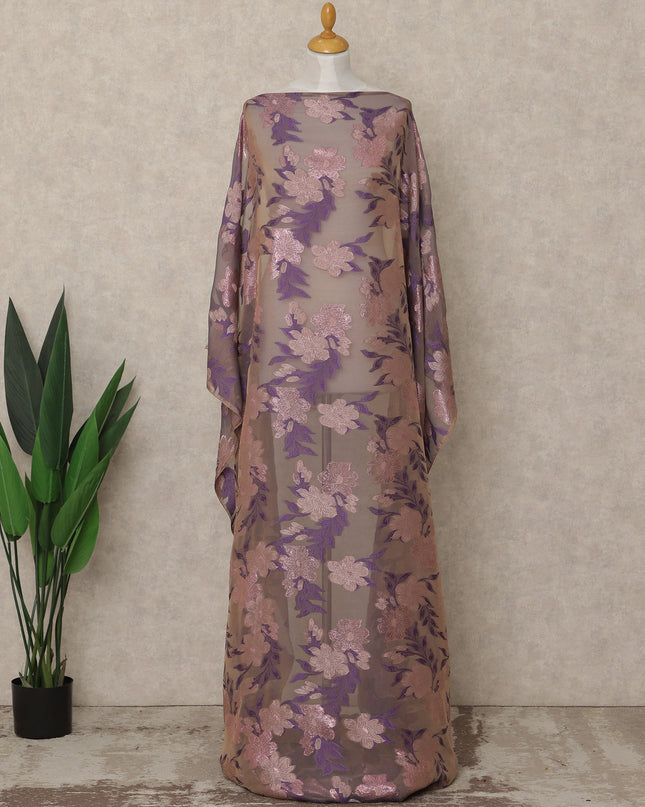 Purple Fransawi Traditional Somali Premium Silk Chiffon Dirac Fabric with metallic lurex 3.5 MtrsX140 Cms, France-D27119 Regal Fabrics