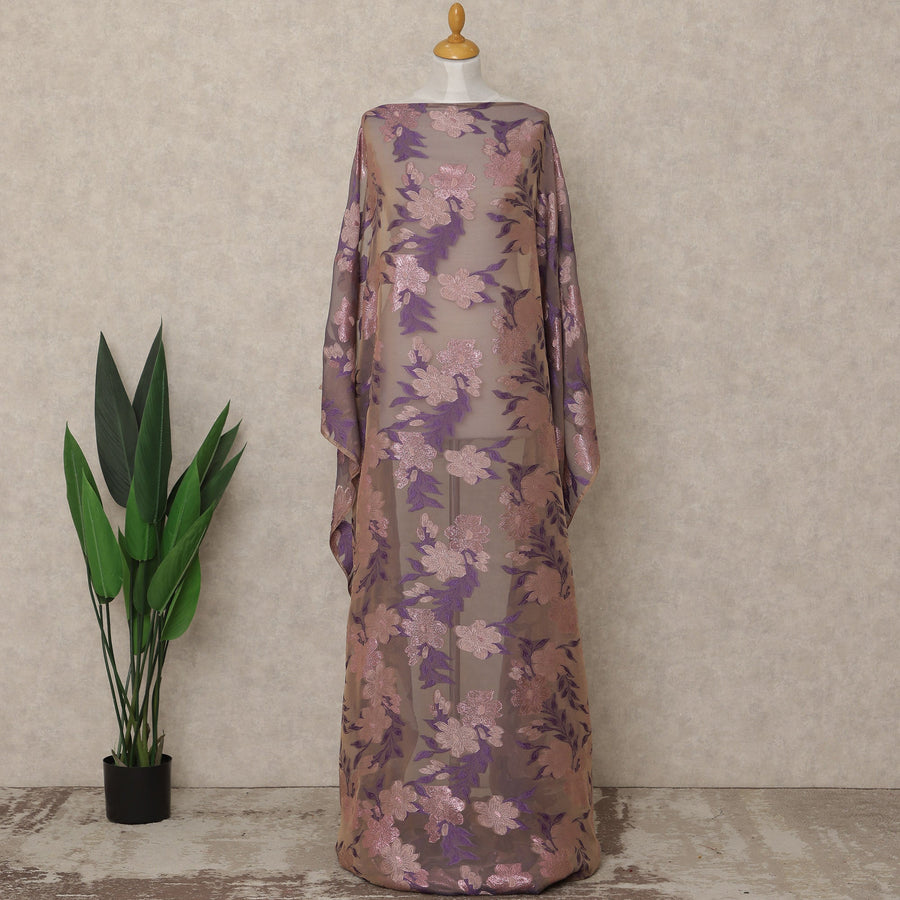 Olive Green Gold Floral Traditional Somali Premium Fransawi Silk Chiffon Dirac Fabric With Metallic Lurex 3.5 Mtrs 140 Cms Width France-D28037 - Regal Fabrics