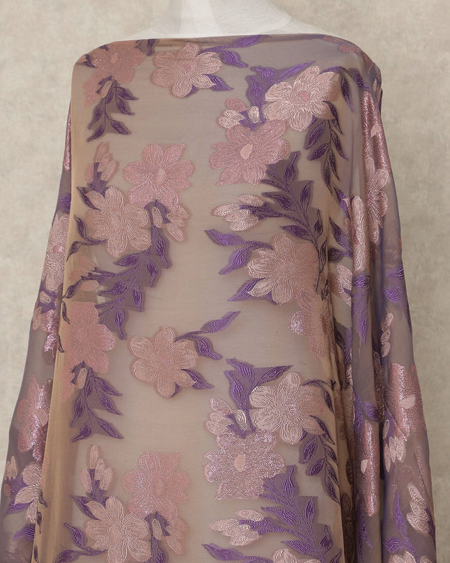 Purple Fransawi Traditional Somali Premium Silk Chiffon Dirac Fabric with metallic lurex 3.5 MtrsX140 Cms, France-D27119 Regal Fabrics