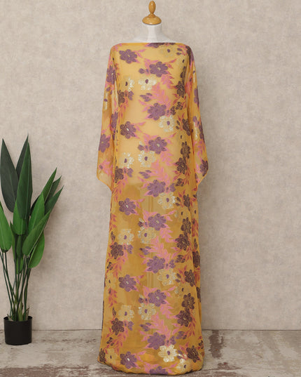 Golden Yellow Fransawi Traditional Somali Premium Silk Chiffon Dirac Fabric with metallic lurex 3.5 MtrsX140 Cms, France-D27118 Regal Fabrics