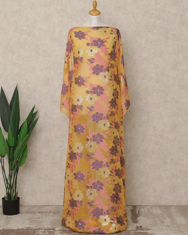 Golden Yellow Fransawi Traditional Somali Premium Silk Chiffon Dirac Fabric with metallic lurex 3.5 MtrsX140 Cms, France-D27118 Regal Fabrics