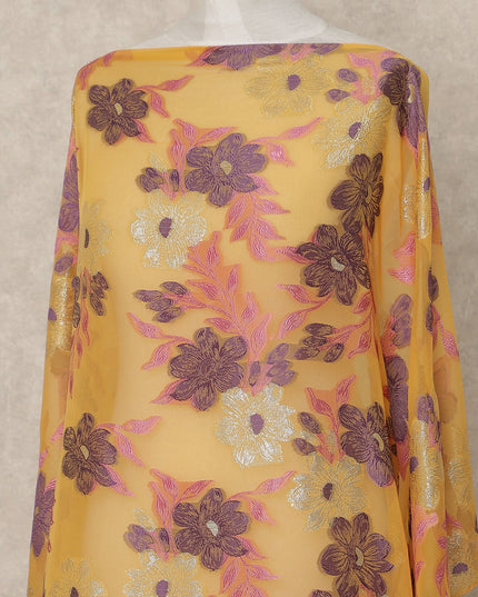 Golden Yellow Fransawi Traditional Somali Premium Silk Chiffon Dirac Fabric with metallic lurex 3.5 MtrsX140 Cms, France-D27118 Regal Fabrics