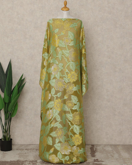 Olive Green Fransawi Traditional Somali Premium Silk Chiffon Dirac Fabric with metallic lurex 3.5 Mtrs X 140 Cms, France-D27120 Regal Fabrics