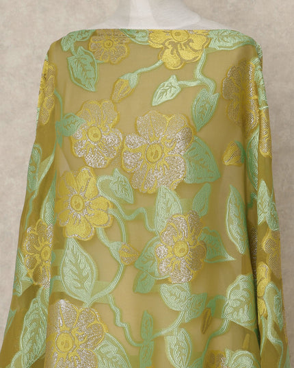 Olive Green Fransawi Traditional Somali Premium Silk Chiffon Dirac Fabric with metallic lurex 3.5 Mtrs X 140 Cms, France-D27120 Regal Fabrics