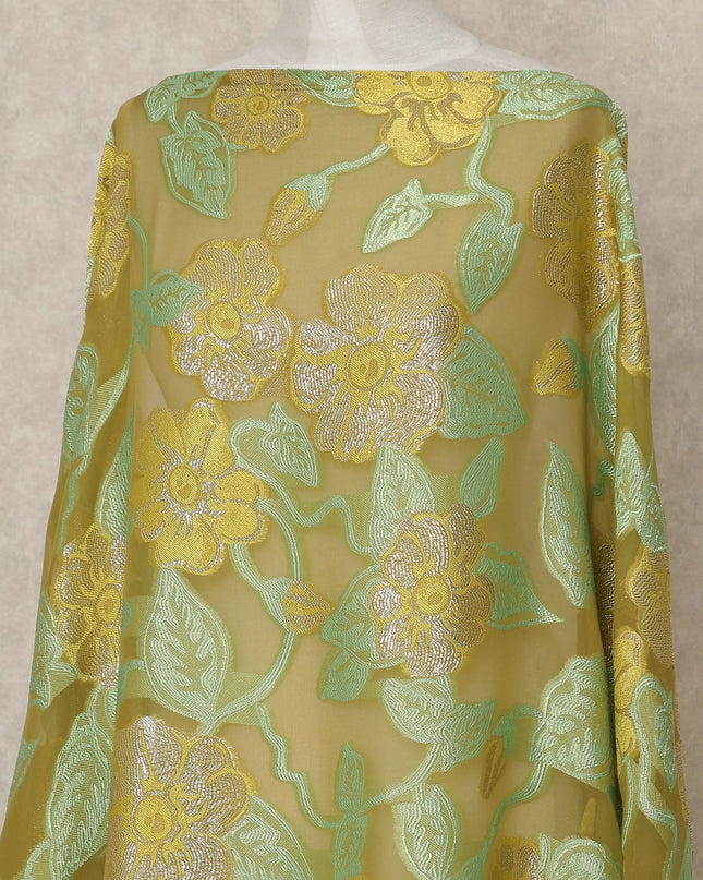 Olive Green Fransawi Traditional Somali Premium Silk Chiffon Dirac Fabric with metallic lurex 3.5 Mtrs X 140 Cms, France-D27120 Regal Fabrics