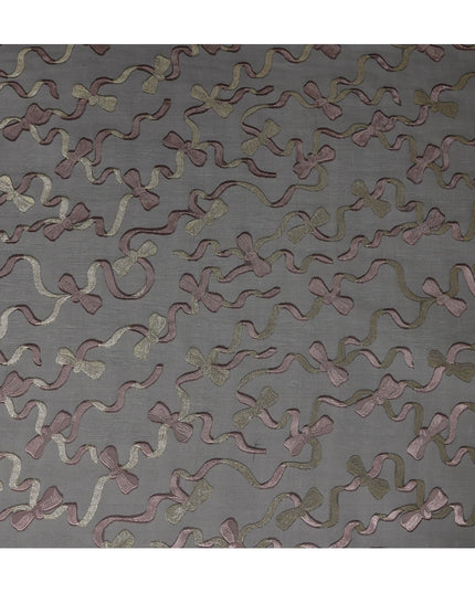 Black Premium Pure French Silk Chiffon Fabric With Metallic Bow Woven Design 110 Cms Width From France-D27238 - Regal Fabrics
