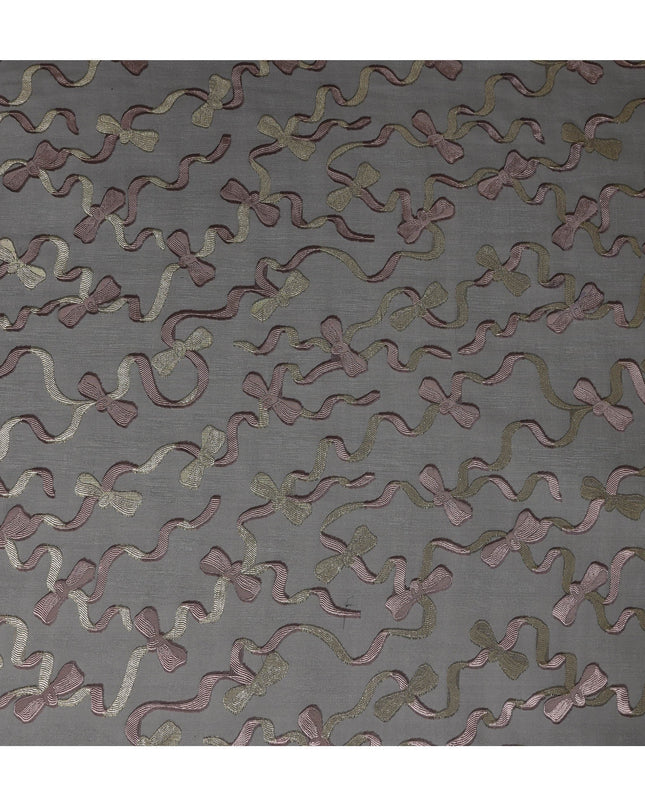 Black Premium Pure French Silk Chiffon Fabric With Metallic Bow Woven Design 110 Cms Width From France-D27238