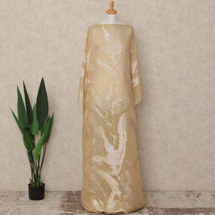 Beige Gold Abstract Fransawi Silk Chiffon Dirac Lurex