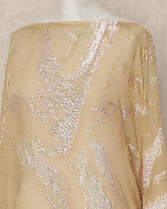 Beige Gold Abstract Fransawi Silk Chiffon Dirac Lurex