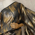 Black Premium French Silk Chiffon Saree With Gold Abstract Woven Design 5.5 Mtrs Length 110 Cms Width, Made in France and  Blouse Not Included-D27214