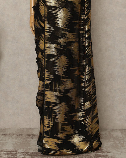 Black Premium French Silk Chiffon Saree With Gold Abstract Woven Design 5.5 Mtrs Length 110 Cms Width, Made in France and  Blouse Not Included-D27214