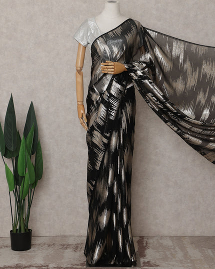 Jet Black Silk Chiffon Saree - D31602
