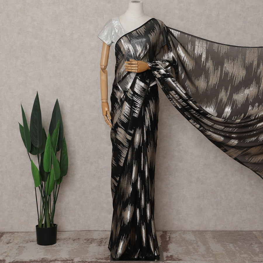 Jet Black Silk Chiffon Saree - D31602