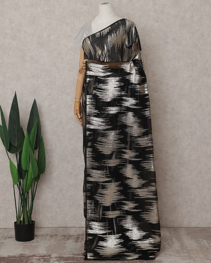 Jet Black Silk Chiffon Saree - D31602