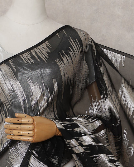 Jet Black Silk Chiffon Saree - D31602