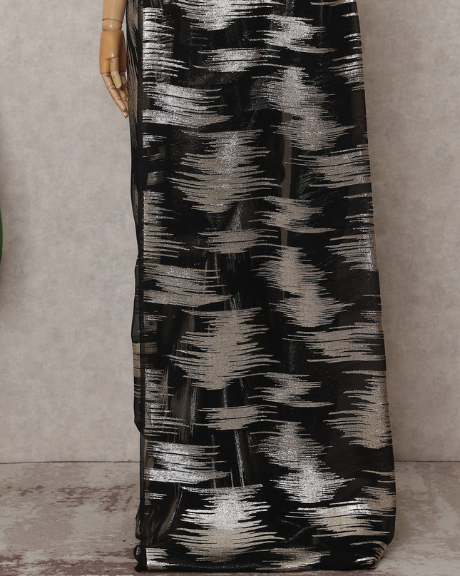 Jet Black Silk Chiffon Saree - D31602