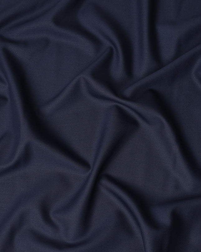 Navy Blue Solid Blended Poly Wool Suiting Fabric 150 Cms Width Smooth Soft Durable Wrinkle Resistant Material for Formal Suits Trousers Blazers-D28598 - Regal Fabrics