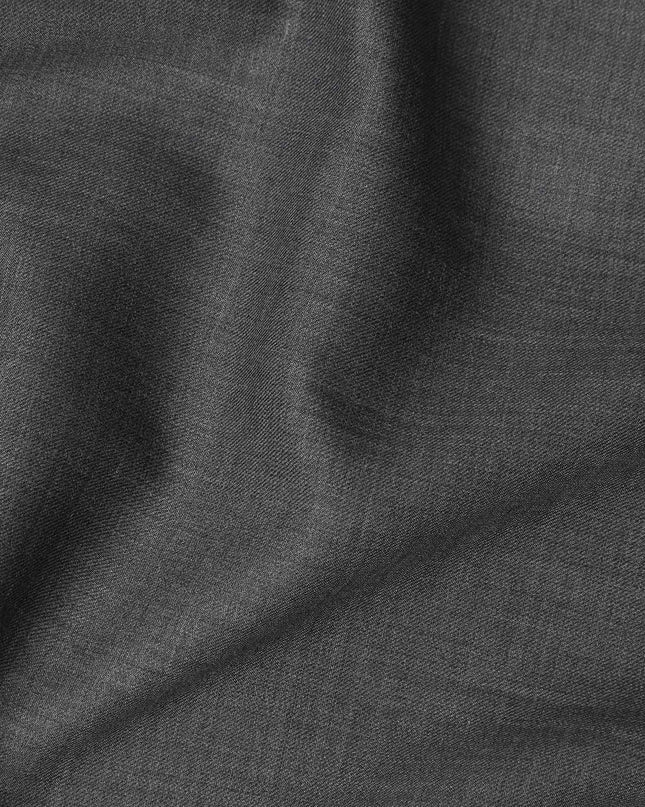 Dark Grey Solid Blended Poly Wool Suiting Fabric 150 Cms Width Soft Durable Wrinkle Resistant Material for Formal Wear Suits Trousers Blazers-D28590 - Regal Fabrics