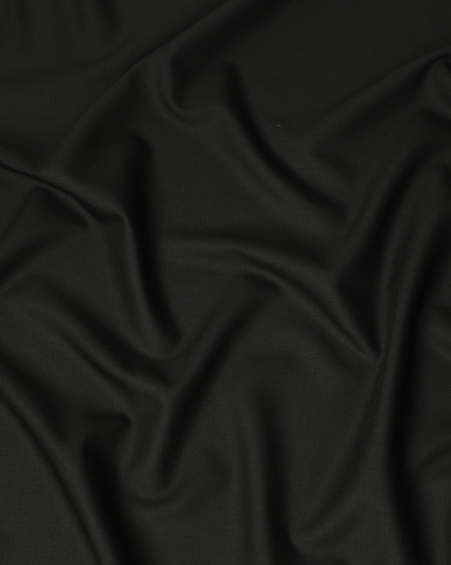Black Solid Blended Poly Wool Suiting Fabric 150 Cms Width Smooth Soft Durable Wrinkle Resistant Material for Formal Suits Trousers Blazers-D28591 - Regal Fabrics
