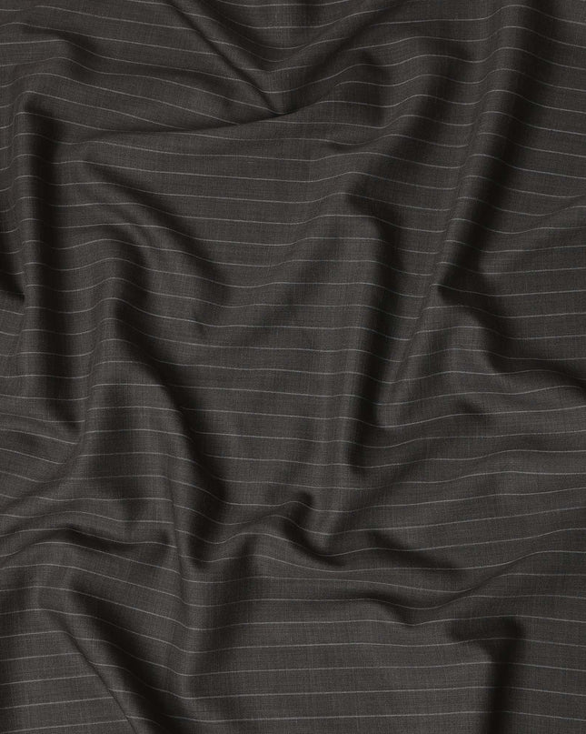 Dark Grey Pinstripe Blended Poly Wool Suiting Fabric 150 Cms Width Smooth Soft Durable Wrinkle Resistant Material for Formal Suits Trousers Blazers-D28605 - Regal Fabrics