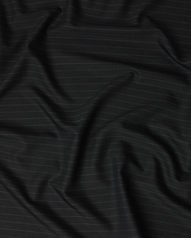 Black Pinstripe Blended Poly Wool Suiting Fabric 150 Cms Width Soft Durable Wrinkle Resistant Material for Formal Wear Suits Trousers Blazers-D28584 - Regal Fabrics