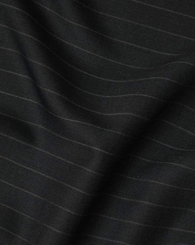 Black Pinstripe Blended Poly Wool Suiting Fabric 150 Cms Width Soft Durable Wrinkle Resistant Material for Formal Wear Suits Trousers Blazers-D28584 - Regal Fabrics