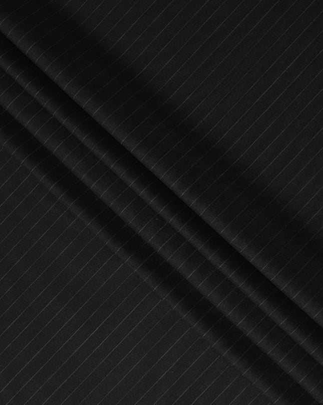 Black Pinstripe Blended Poly Wool Suiting Fabric 150 Cms Width Soft Durable Wrinkle Resistant Material for Formal Wear Suits Trousers Blazers-D28584 - Regal Fabrics