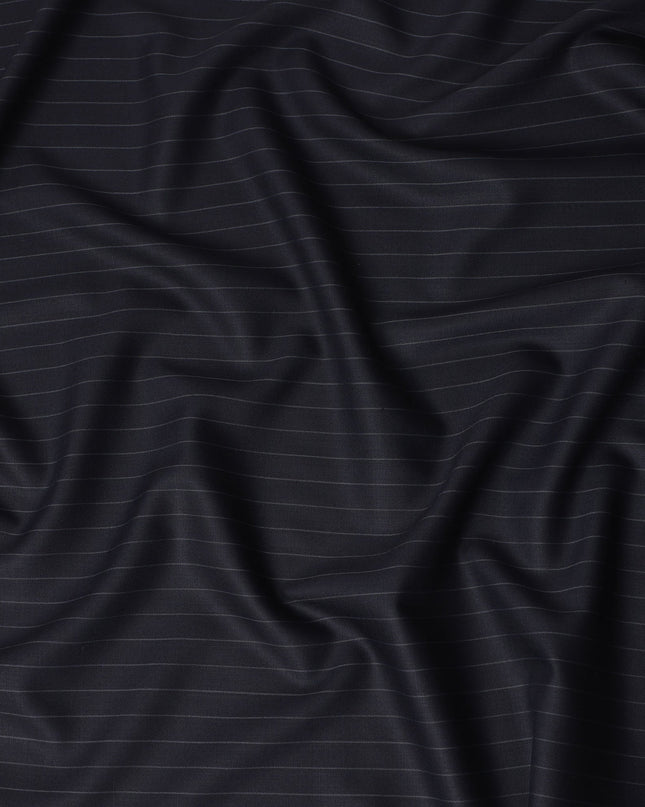 Navy Blue Pinstripe Blended Poly Wool Suiting Fabric 150 Cms Width Smooth Soft Durable Wrinkle Resistant Material for Formal Suits Trousers Blazers-D28606 - Regal Fabrics