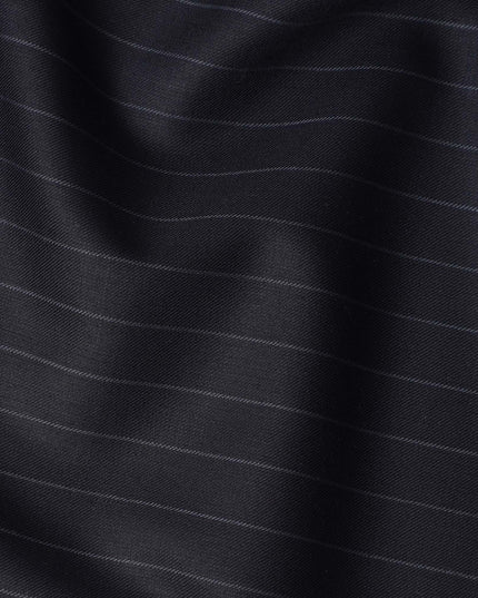 Navy Blue Pinstripe Blended Poly Wool Suiting Fabric 150 Cms Width Smooth Soft Durable Wrinkle Resistant Material for Formal Suits Trousers Blazers-D28606 - Regal Fabrics