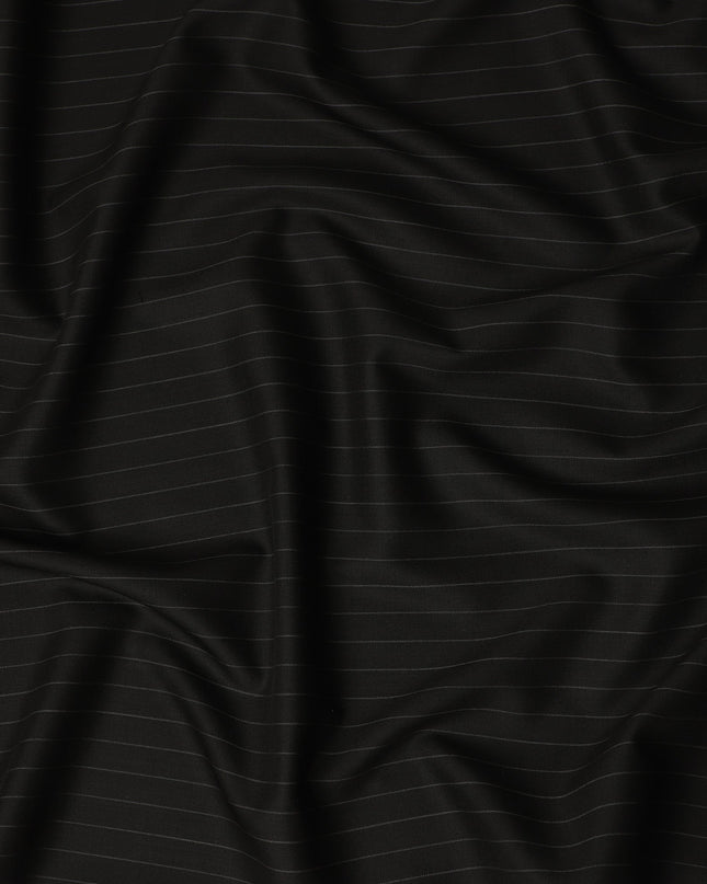 Black Fine Pinstripe Blended Poly Wool Suiting Fabric 150 Cms Width Soft Durable Wrinkle Resistant Material for Formal Wear Suits Trousers Blazers-D28585 - Regal Fabrics