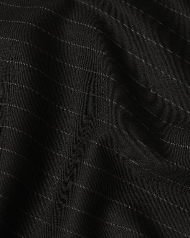 Black Fine Pinstripe Blended Poly Wool Suiting Fabric 150 Cms Width Soft Durable Wrinkle Resistant Material for Formal Wear Suits Trousers Blazers-D28585 - Regal Fabrics