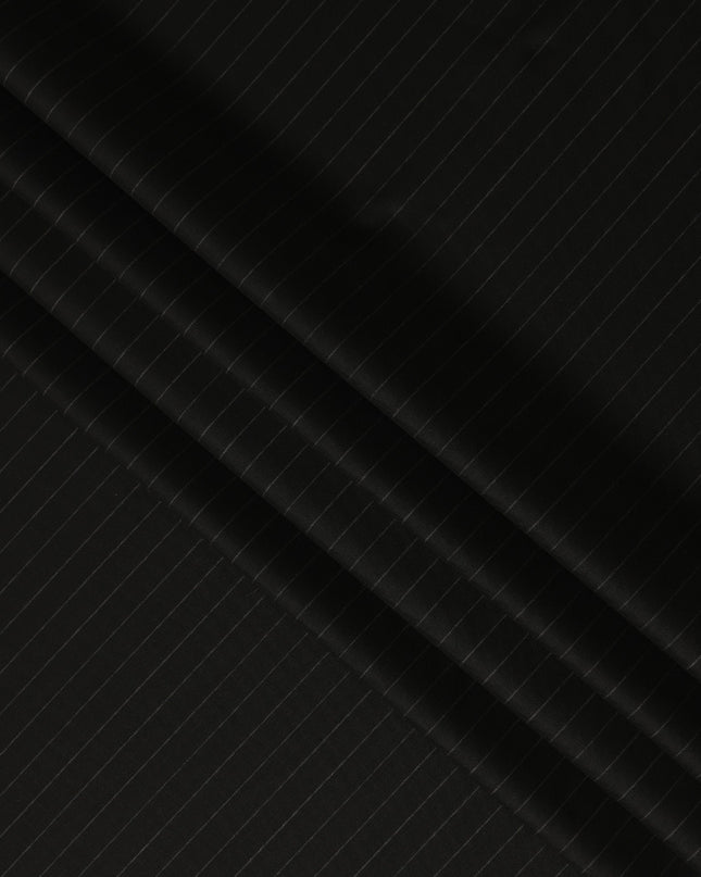Black Fine Pinstripe Blended Poly Wool Suiting Fabric 150 Cms Width Soft Durable Wrinkle Resistant Material for Formal Wear Suits Trousers Blazers-D28585 - Regal Fabrics