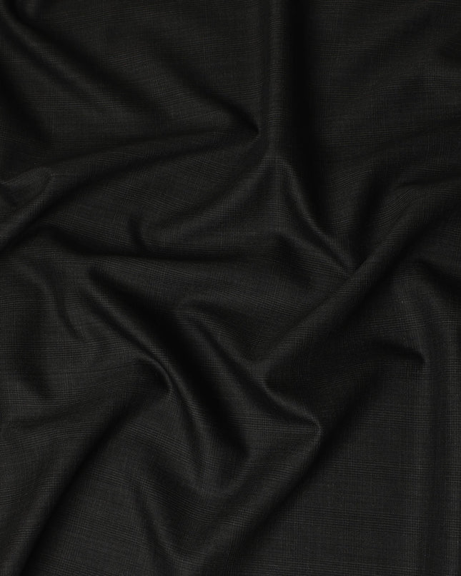 Black Self Check Blended Poly Wool Suiting Fabric 150 Cms Width Soft Durable Wrinkle Resistant Material for Formal Wear Suits Trousers Blazers-D28582 - Regal Fabrics