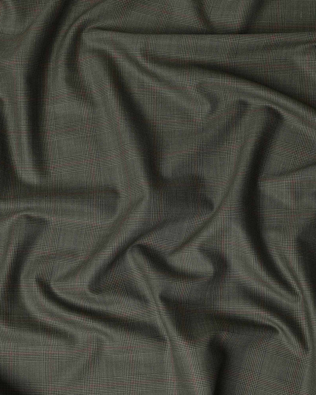 Olive Green Checkered Blended Poly Wool Suiting Fabric 150 Cms Width Soft Durable Wrinkle Resistant Material for Formal Wear Suits Trousers Blazers-D28583 - Regal Fabrics