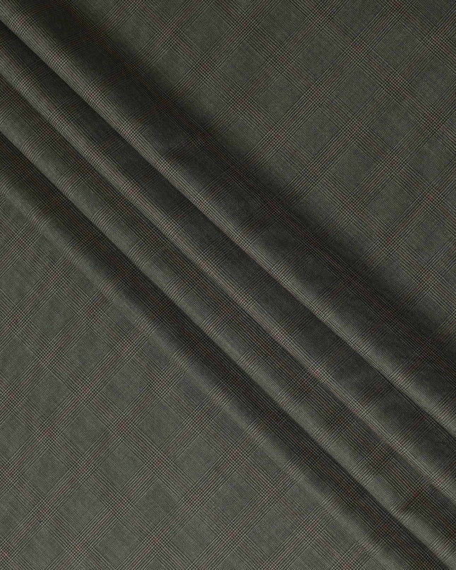 Olive Green Checkered Blended Poly Wool Suiting Fabric 150 Cms Width Soft Durable Wrinkle Resistant Material for Formal Wear Suits Trousers Blazers-D28583 - Regal Fabrics