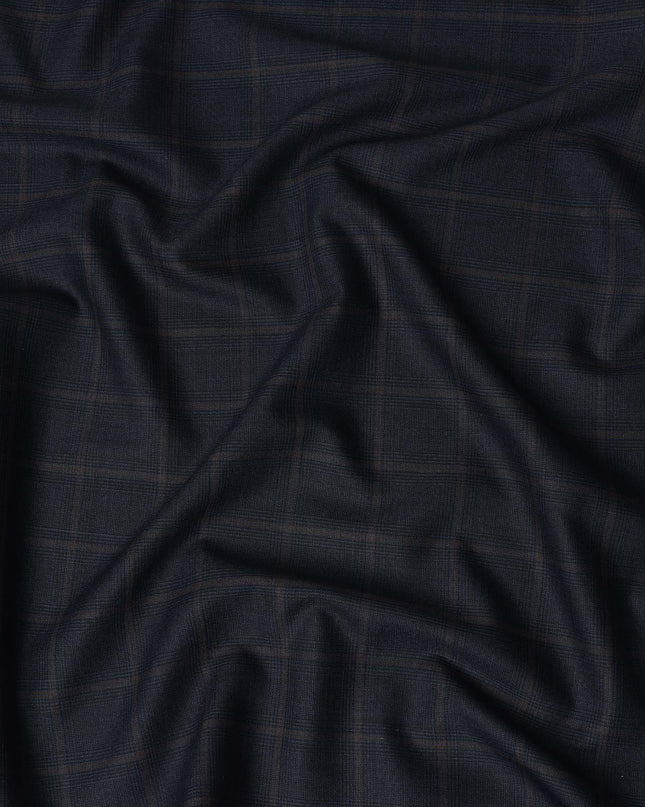 Dark Blue Checkered Blended Poly Wool Suiting Fabric 150 Cms Width Soft Durable Wrinkle Resistant Material for Formal Wear Suits Trousers Blazers-D28581 - Regal Fabrics