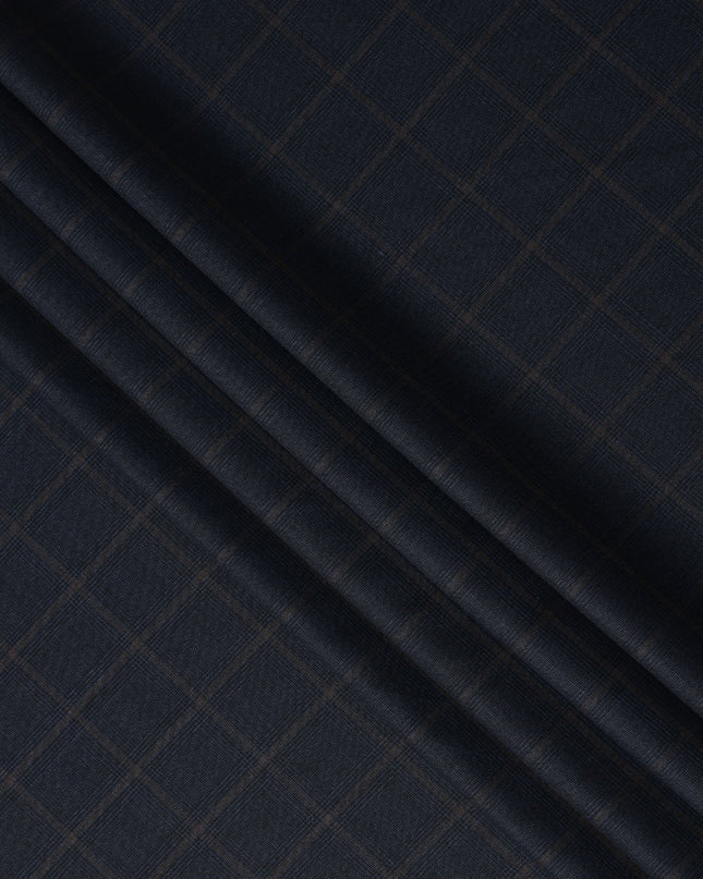 Dark Blue Checkered Blended Poly Wool Suiting Fabric 150 Cms Width Soft Durable Wrinkle Resistant Material for Formal Wear Suits Trousers Blazers-D28581 - Regal Fabrics
