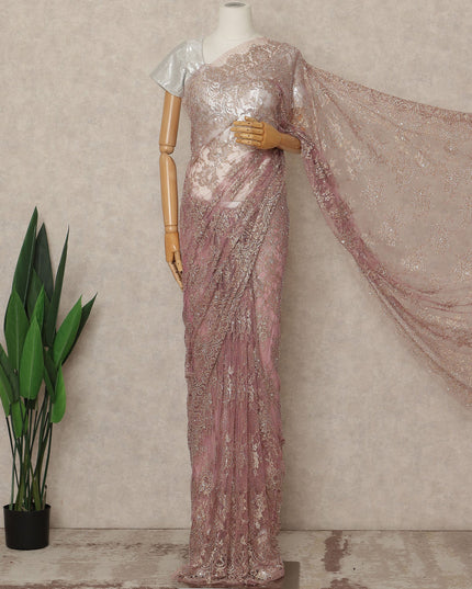 Mauve Rose Premium French 2 Tone Chantilly Saree Lace With Stone Work Fabric 5.5 Meters Length 110 Cms Width Imported From France Elegant Designer Lace Blouse Not Included-D27374