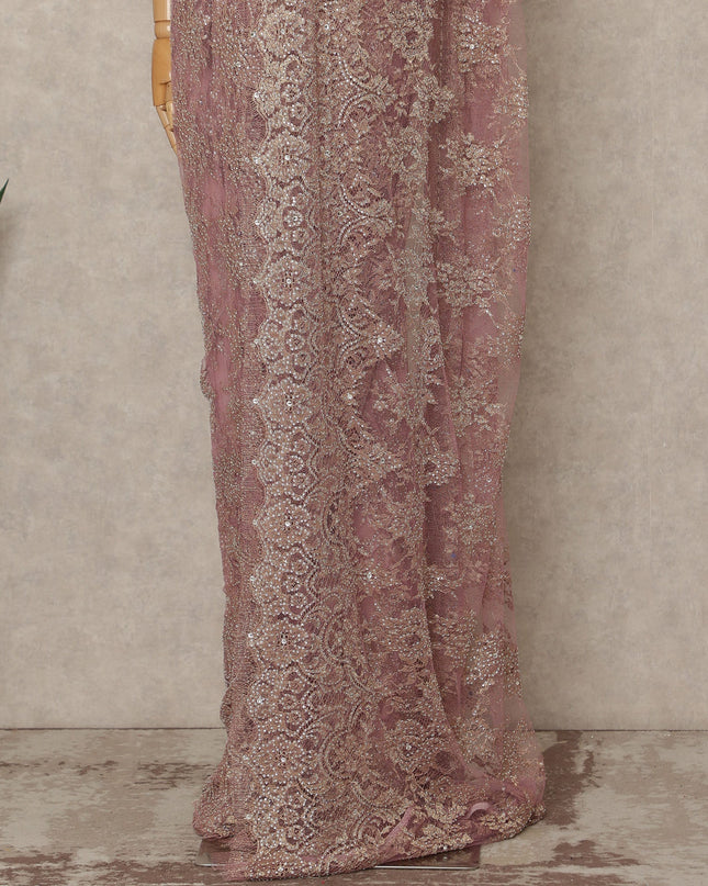 Mauve Rose Premium French 2 Tone Chantilly Saree Lace With Stone Work Fabric 5.5 Meters Length 110 Cms Width Imported From France Elegant Designer Lace Blouse Not Included-D27374