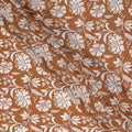 Rust Brown Floral Printed Premium Pure Silk Crepe Fabric 110 Cms From India-D27249 - Regal Fabrics