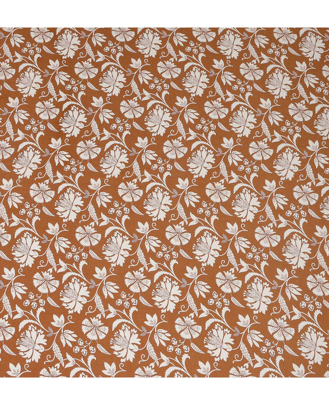 Rust Brown Floral Printed Premium Pure Silk Crepe Fabric 110 Cms From India-D27249
