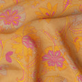 Mustard Yellow Floral Printed Premium Pure Silk Crepe Fabric 110 Cms From India-D27245 - Regal Fabrics