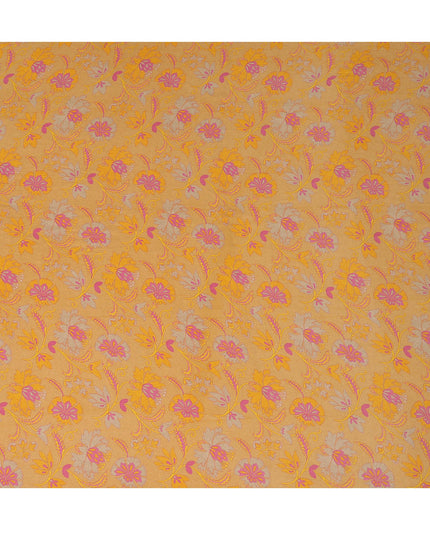 Mustard Yellow Floral Printed Premium Pure Silk Crepe Fabric 110 Cms From India-D27245 - Regal Fabrics